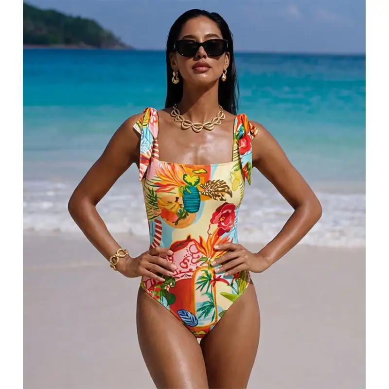 Flaxmaker Swimsuit Summer 2026 Women Adjustable Shoulder Straps Printed  Swimsuit And Skirt Femme Beachwear Biquini conjunto de