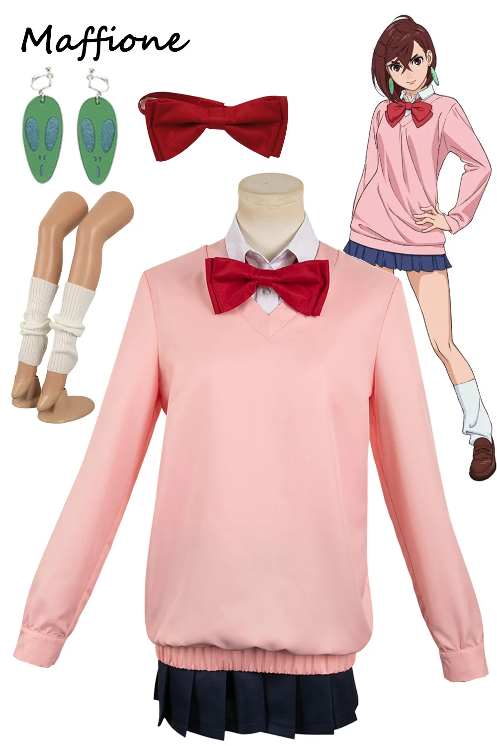 

Momo Ayase Cosplay Dress Costume Anime DANDADAN Roleplay Women Outfits Earrings Sockings Bow Tie Full Set Halloween Party Suits