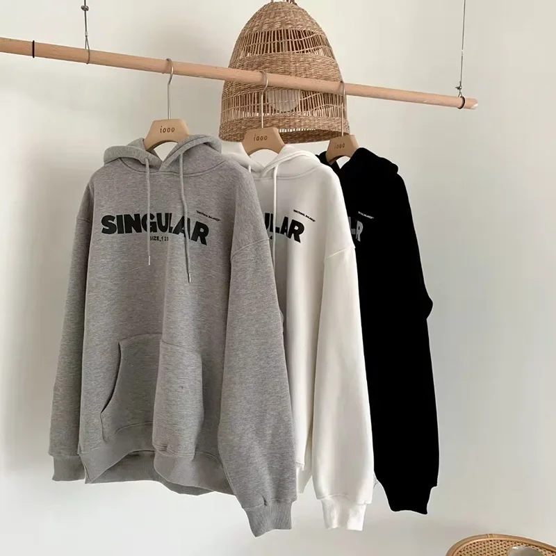 Women's Fleece-lined Hooded Sweatshirt Loose-fit Korean Style New Arrival Autumn/winter Student Top Southeast Asian Export