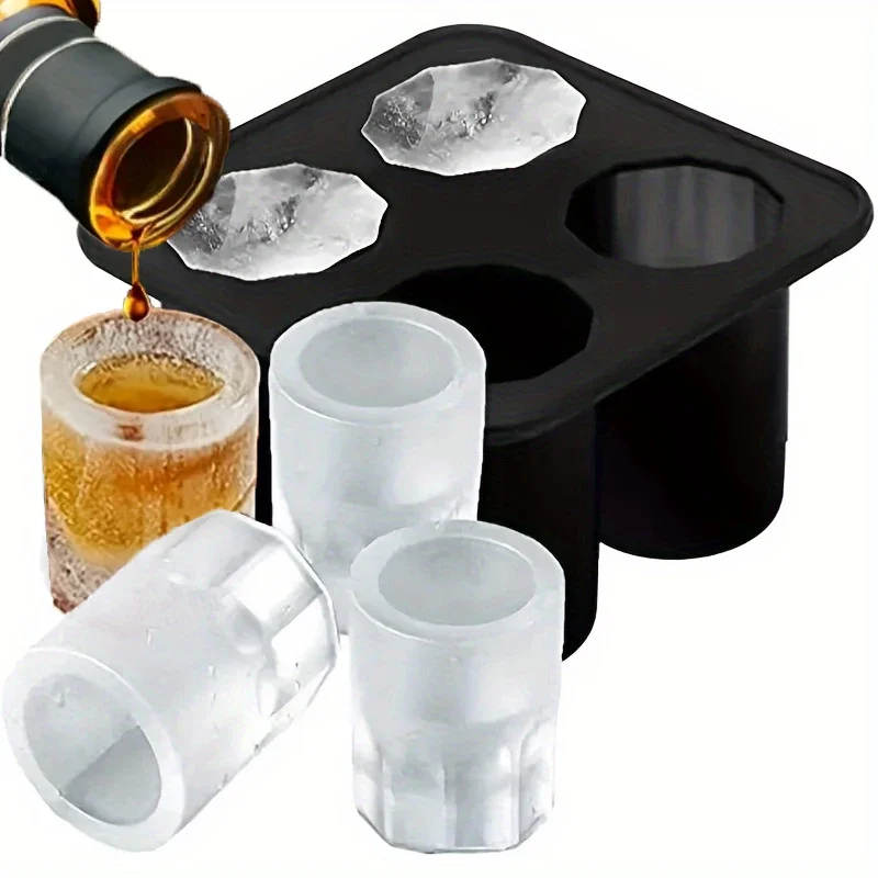 4 Grids Silicone Ice Cube Mold Press Ice Block Maker Creative Round Cup Shape Maker Drinking Tool Ice Cube Maker Mold