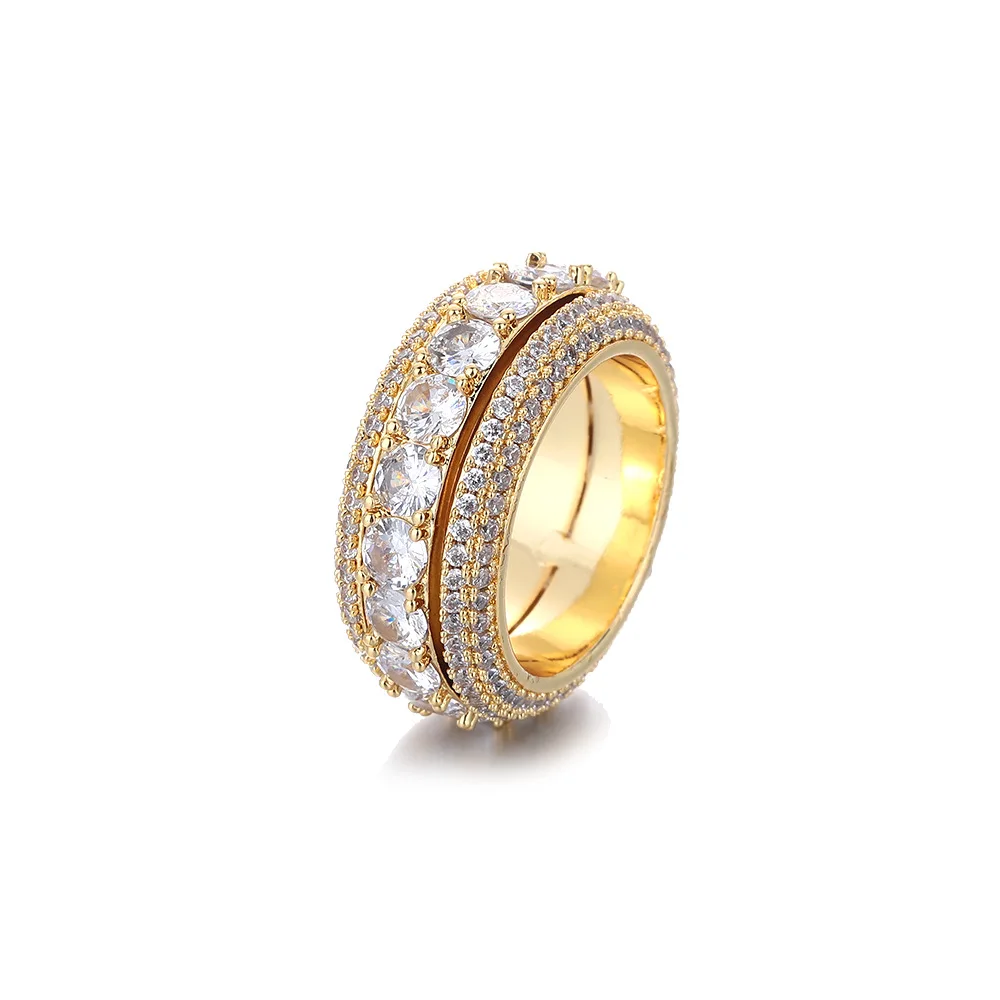Luxurious five-row 18K Real Platinum PT950 rotating hip-hop ring au9999 real gold rotatable men's ring