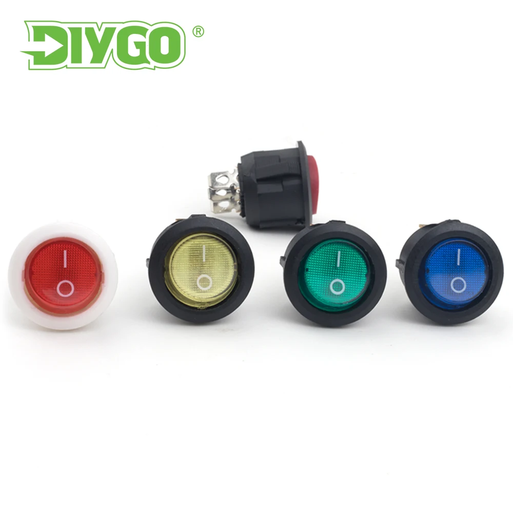 5/10PCS 2/3 Pin 23mm Round Rocker Switch Electrical Equipment 6A/250VAC 10A/125VAC With Light Power Push Button Rocker Switches