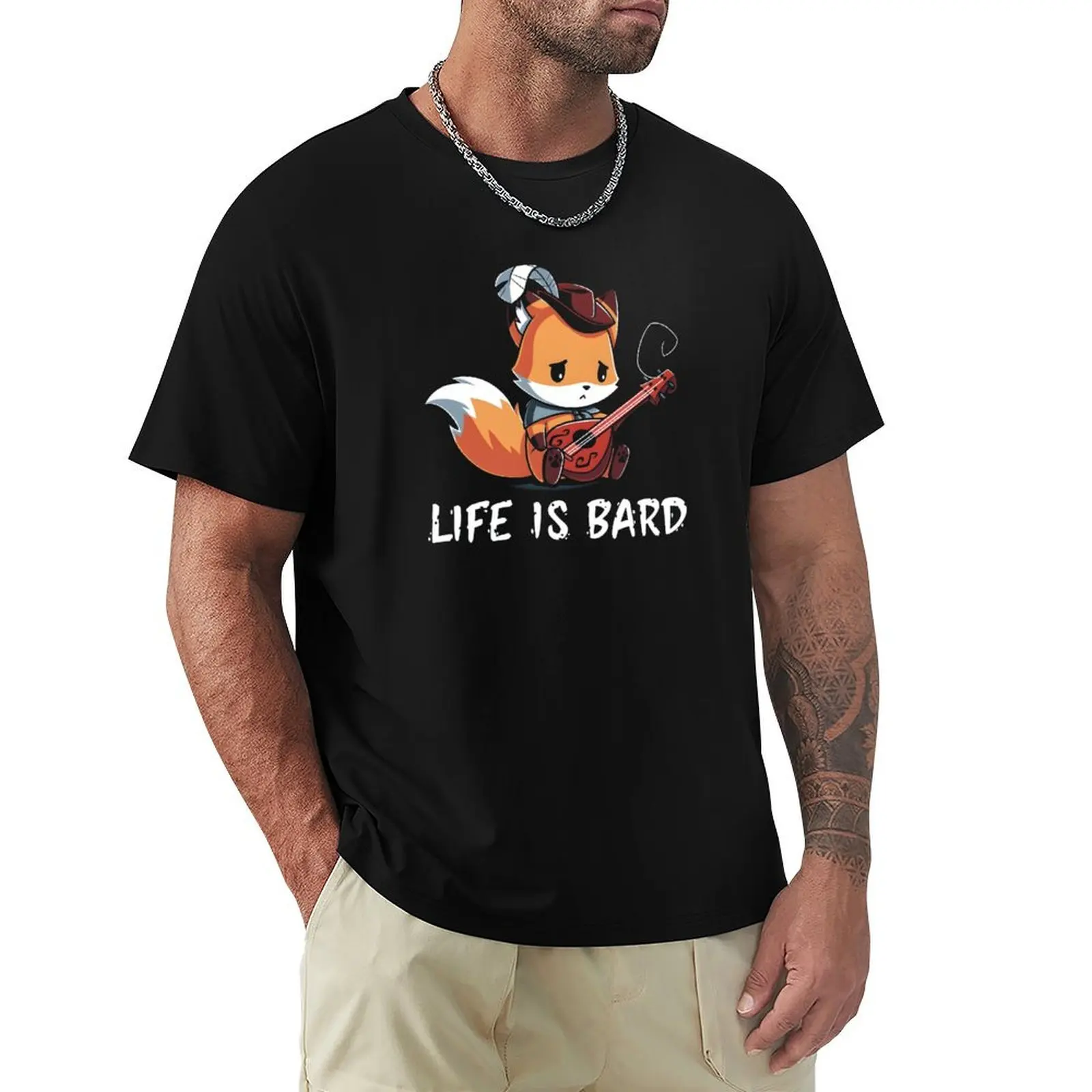 

chibi fox life is bard T-Shirt anime gifts for boyfriend man clothes tshirts for men