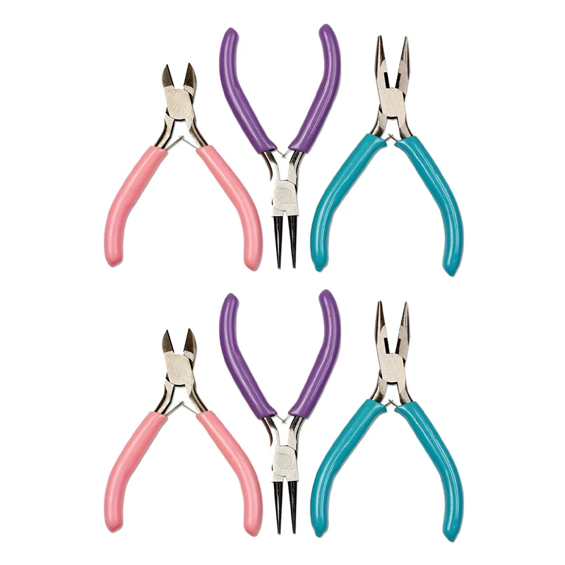 

6Pcs DIY Craft And Jewelry Tool Pliers Chain Nose Plier Cutter Plier Round Nose Plier For Beading Jewelry Making