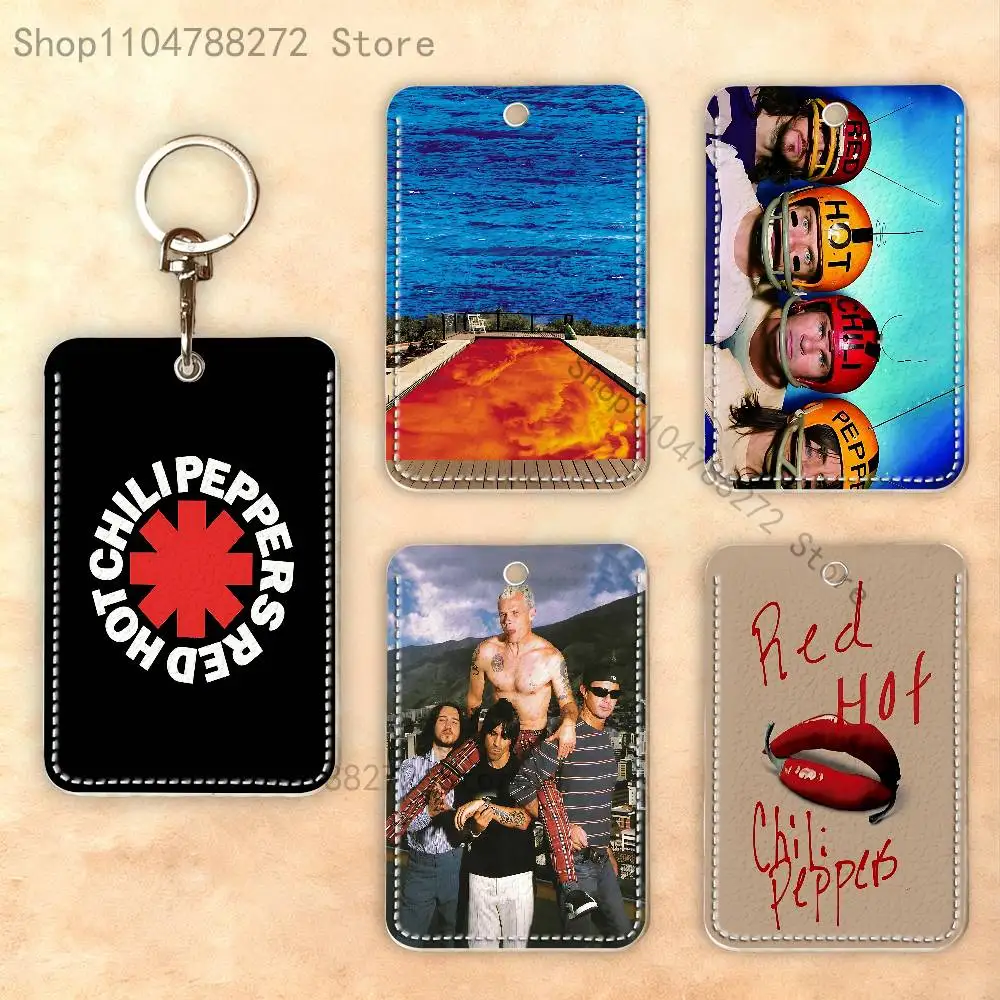 R-Red H-Hot C-Chili P-Peppers Premium PU Leather Card Holder Card Case with Metal Carabiner,Customizable Design for Daily Use