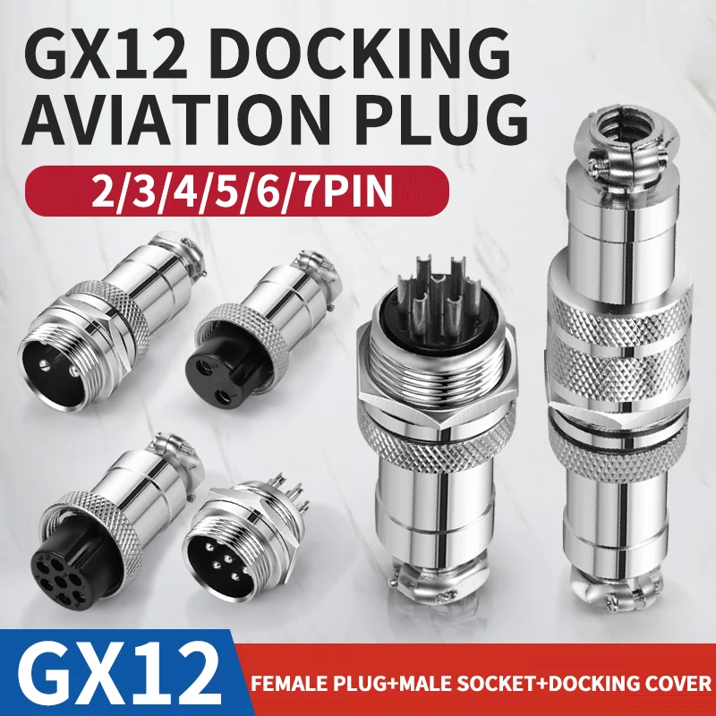 

10 Set GX12 Docking 2 3 4 5 6 7Pin Male&Female Circular Panel Aviation Connector Butt Joint Plug Socket