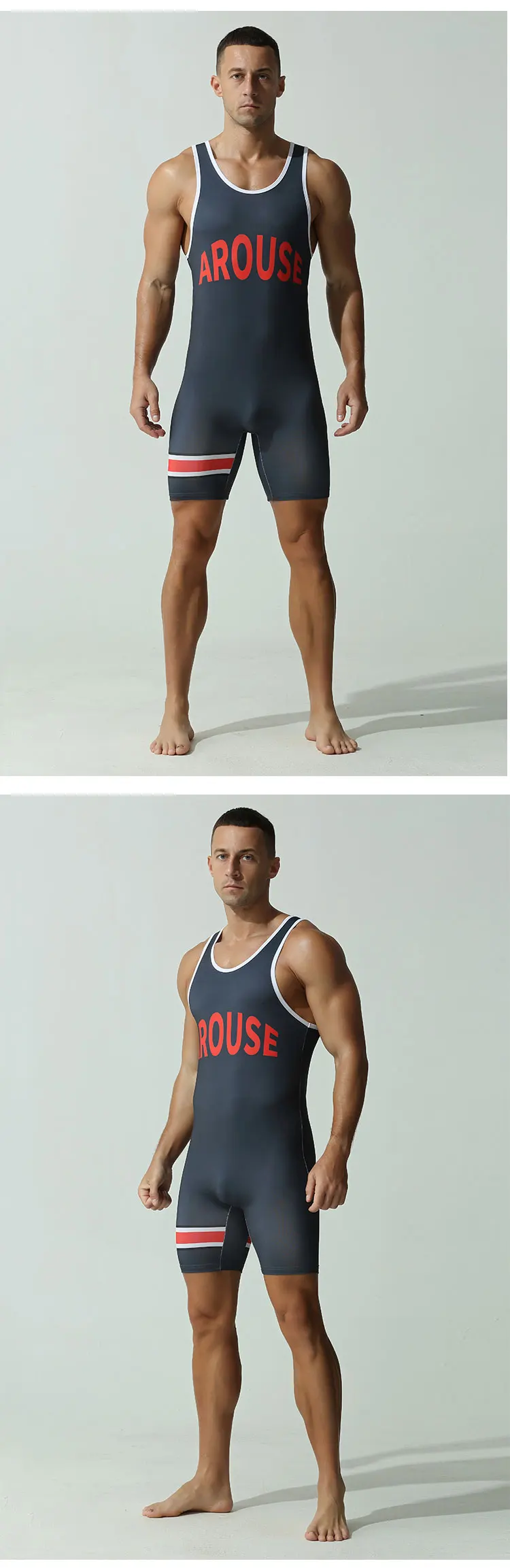 TAUWELL Herren-Einteiler-Ringeranzug „AROUSE“ mit Buchstaben-Print, glatter, dehnbarer Stoff, atmungsaktiver Sport-Bodysuit für Fitness und Training – Detail 3