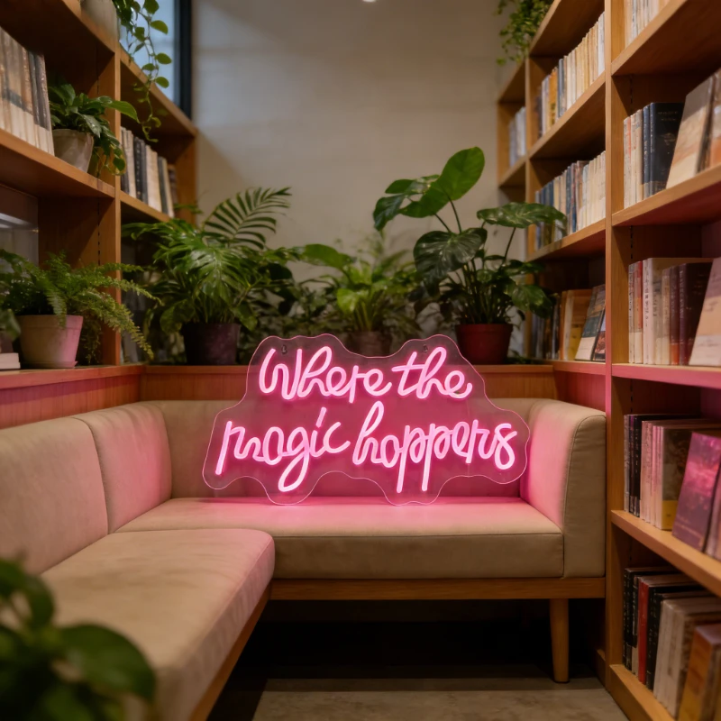 Where The Magic Happens Neon Sign Pink LED Neon Light Dimmable for Nail Beauty Salon Bedroom Wall Decor Inspirational Quote Art