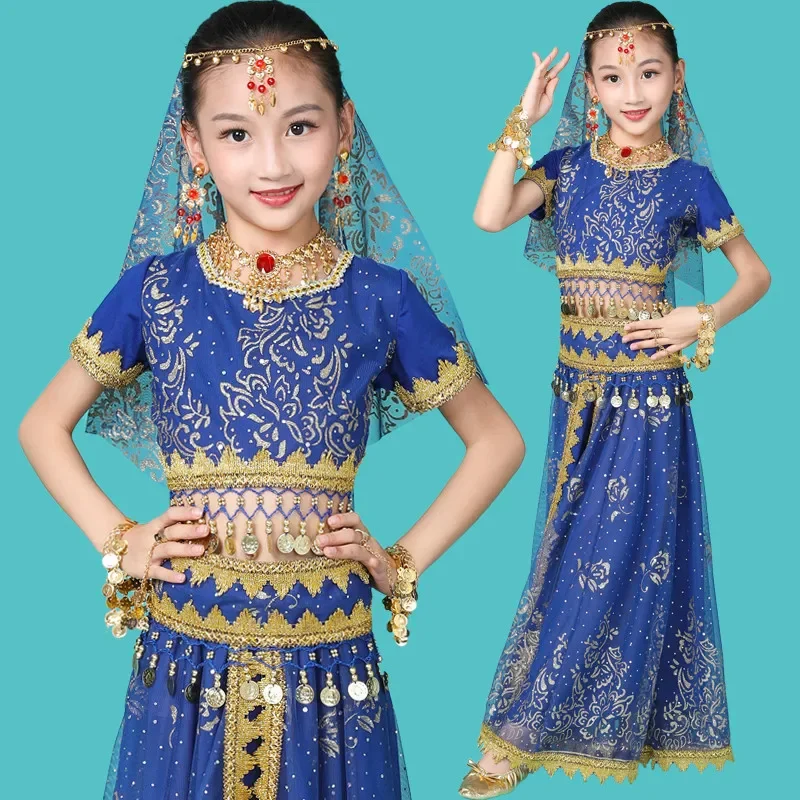 Girls Belly Dance Costumes New Design Oriental Dance Children Dresses India Bollywood Dance Professional Outfit Kids 4 Color