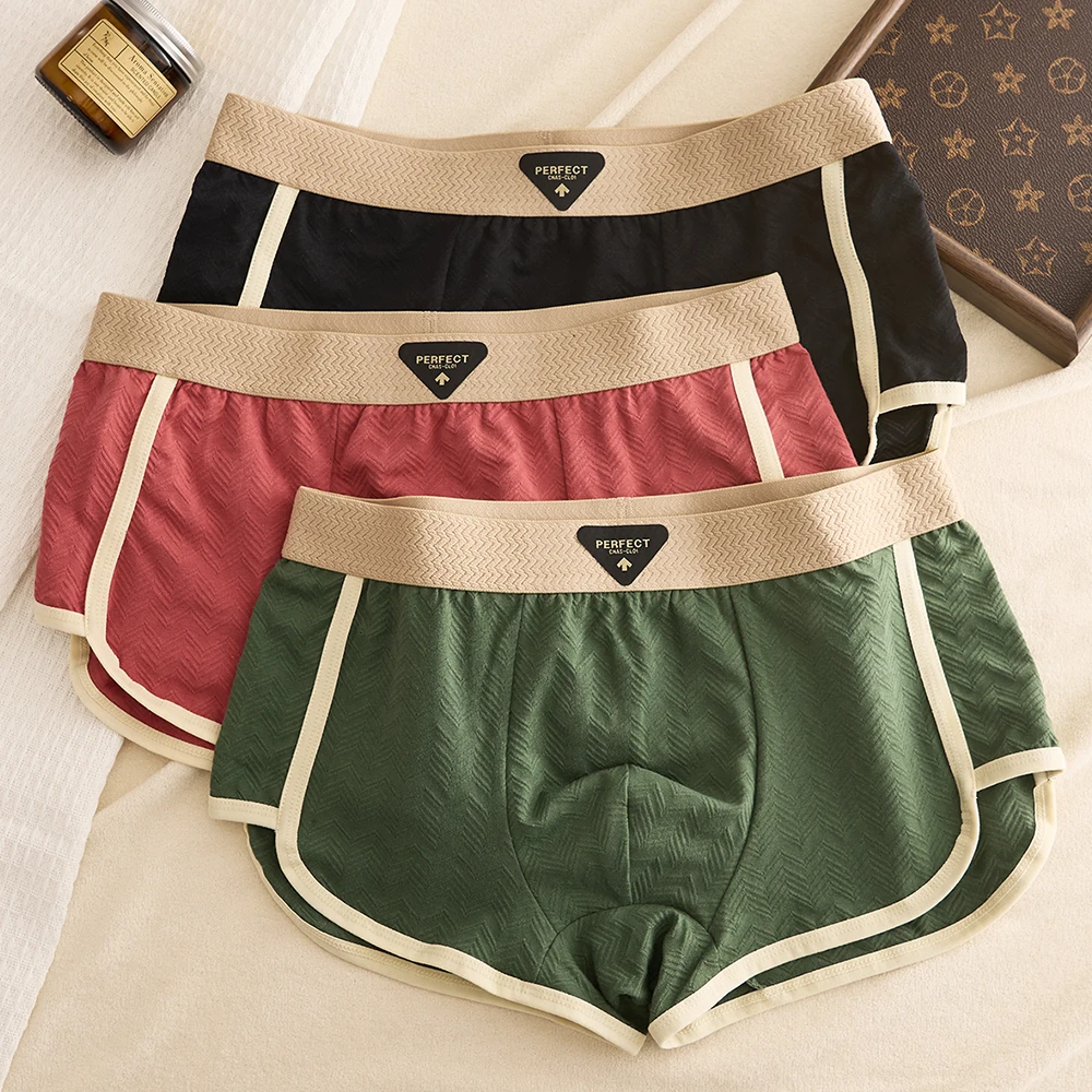 

3PCS/Pack Luxury Knit Cotton Soft Boxers Man Antibacterial Breathable Absorbent Underwear Widen Elastic Waistband Men's Panties