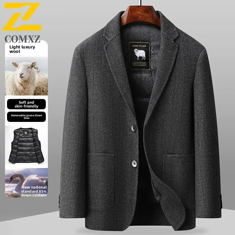 COMXZ Men Down Jacket Suit Collar Outdoor Work Comfortable Warm Puffer Coat Casual Travel Slim Lightweight Winter Wool Jackets