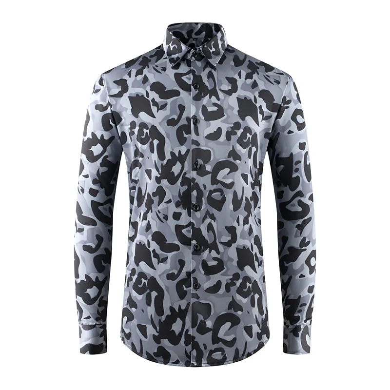 

Осень 2220, мужская рубашка с леопардовым принтом в стиле ретро, облегающие повседневные рубашки с длинным рукавом, высококачественные социальные деловые уличные рубашки