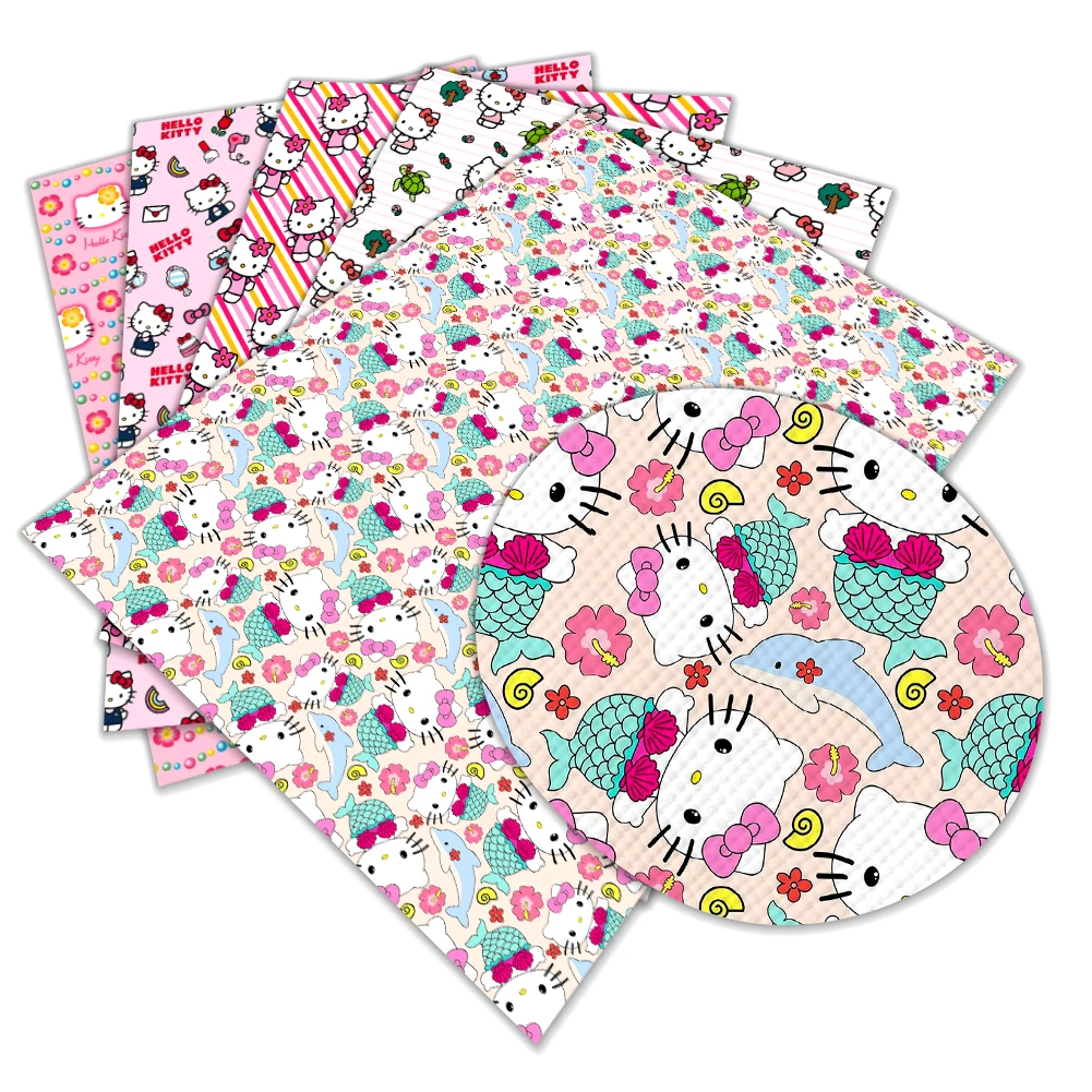 

Hello Kitty Sanrio Cute Cartoon Printed Faux Leather Sheets Vinyl Sheets DIY Earring Hair Bow Crafts Leather 12*8"