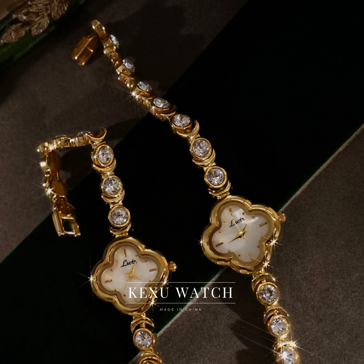 ساعة LSVTR بالجملة، ساعات نسائية بسوار كريستالي لذيذ، ساعات يد كوارتز أنيقة، ساعات نسائية ذهبية أنيقة #5