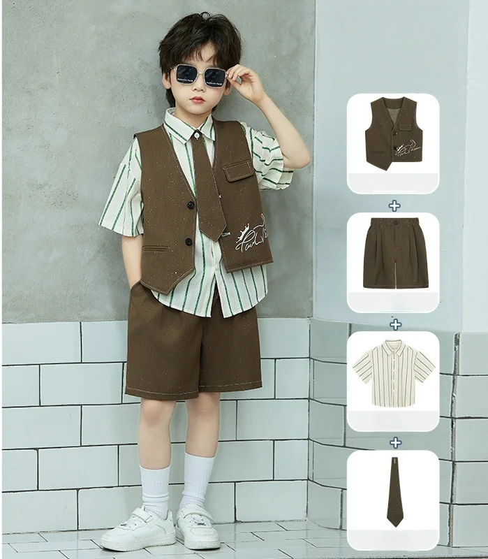 

Детский костюм в корейском стиле для выступлений, летний, новый, для мальчиков, модный, для выступлений на пианино, для ведущих, для мальчиков-цветочников, нарядная одежда