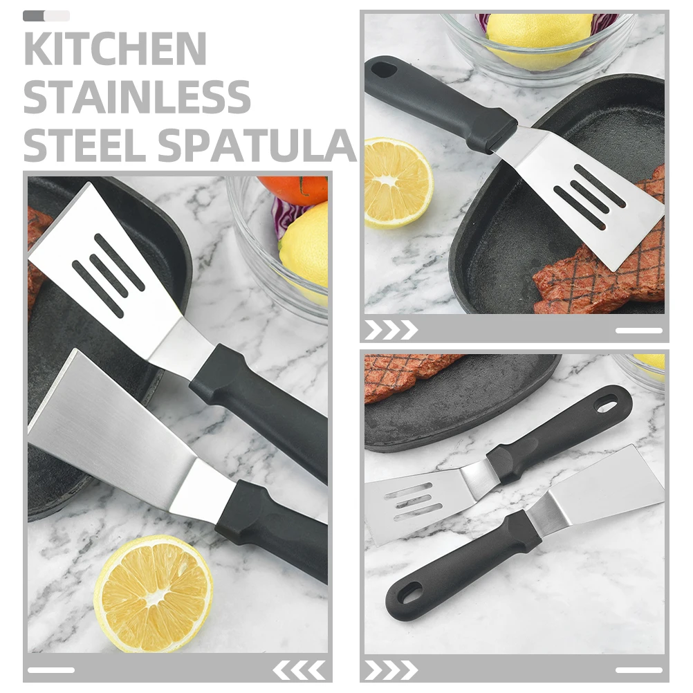 

2pcs Stainless Steel Frying Spatula Kitchen Cooking Utensils BBQ Steak Burger Pizza Baking Nonstick Metal Spatulas Kitchen