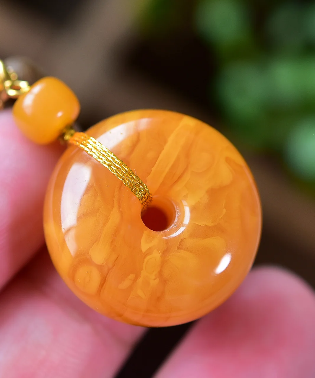 Natural Orange Amber Pendant Round Donut Yellow Amber 24:12mm Pendant Necklace Jewelry AAAAA