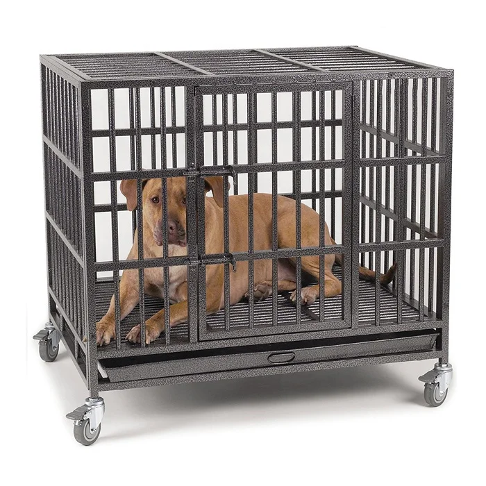 Large anti-escape toughest powder coated stainless steel dog cage metal pet dog cage with wheels