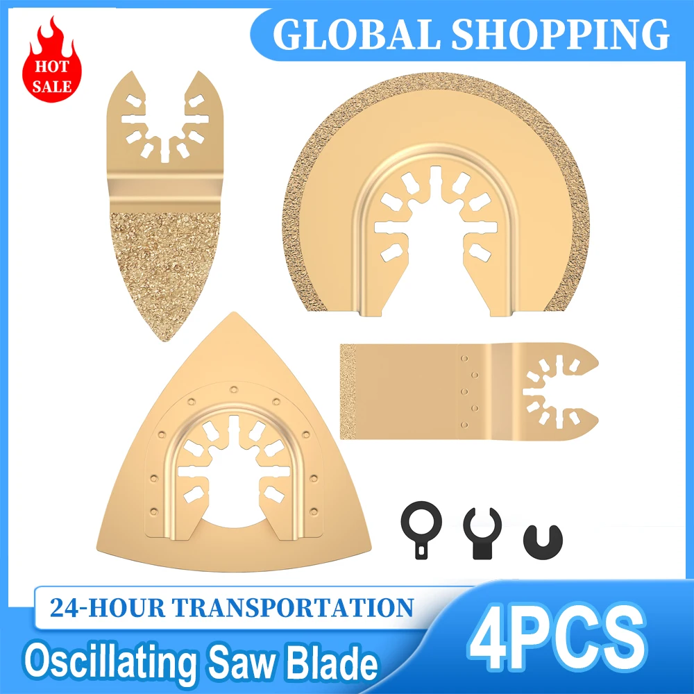 4Pcs Diamond Carbide Oscillating Saw Blade Set Quick Release Mixed Oscillating Multi Tool Blade Universal Semi Circle Triangle