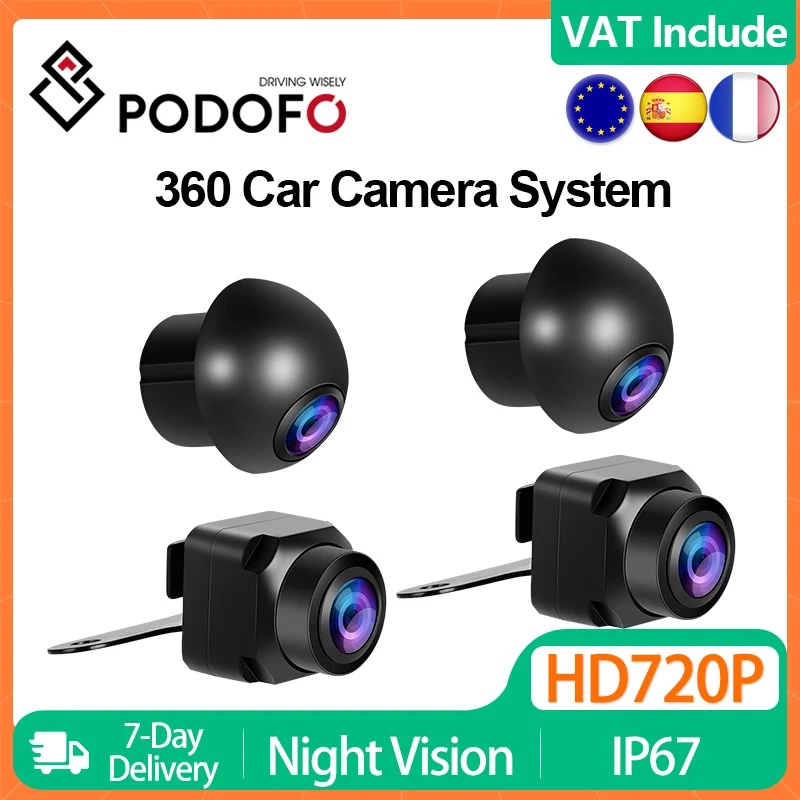 Podofo 360 Car Camera System Panoramic Surround View Left Right Front Rear 4-way Monitor AHD 720P For Android Radio Night Vision