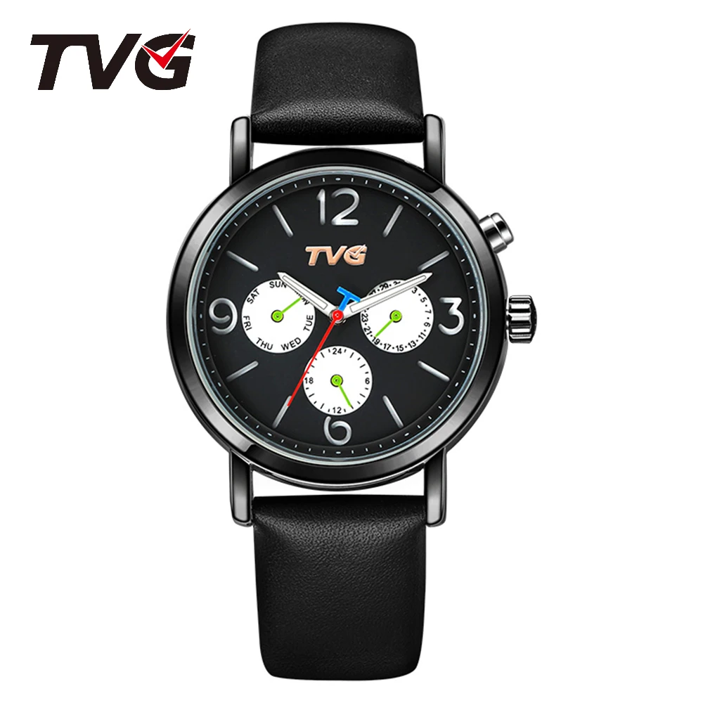 

TVG Fashion Simple Man Wrist Waterproof Stainless Steel Sports Clock Business Gift Watch Top Brand Luxury Black Quartz Gentleman