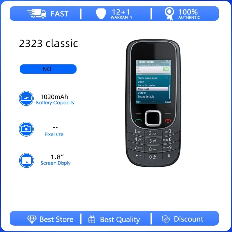Оригинальный восстановленный мобильный телефон 2323 Classic 2323C, разблокированный GSM 900/1800, с русской, арабской, ивритской клавиатурой, сделано в Финляндии