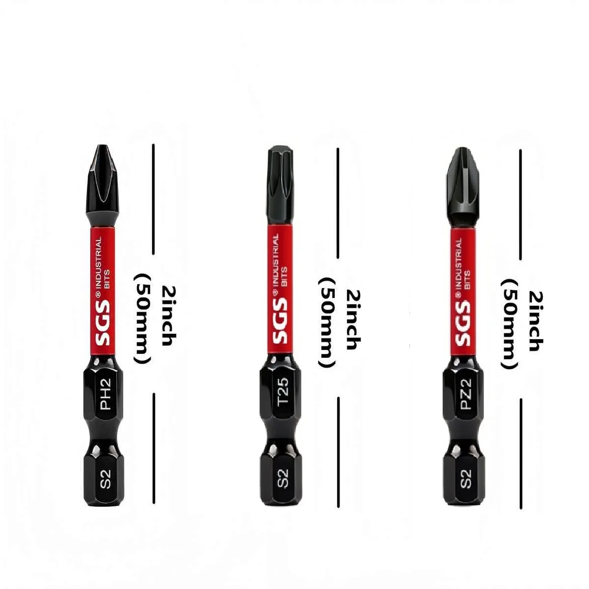 Industrial-Grade S2 Steel 50mm Strong Screwdriver Bit Set (6 Pieces): 2×Ph2 / 2×Pz2 / 2×t25, Mainstream European Standard Specifications, Impact-Resistant High-Torque Electric Screwdriver Bits, Essential Home Supplement Pack