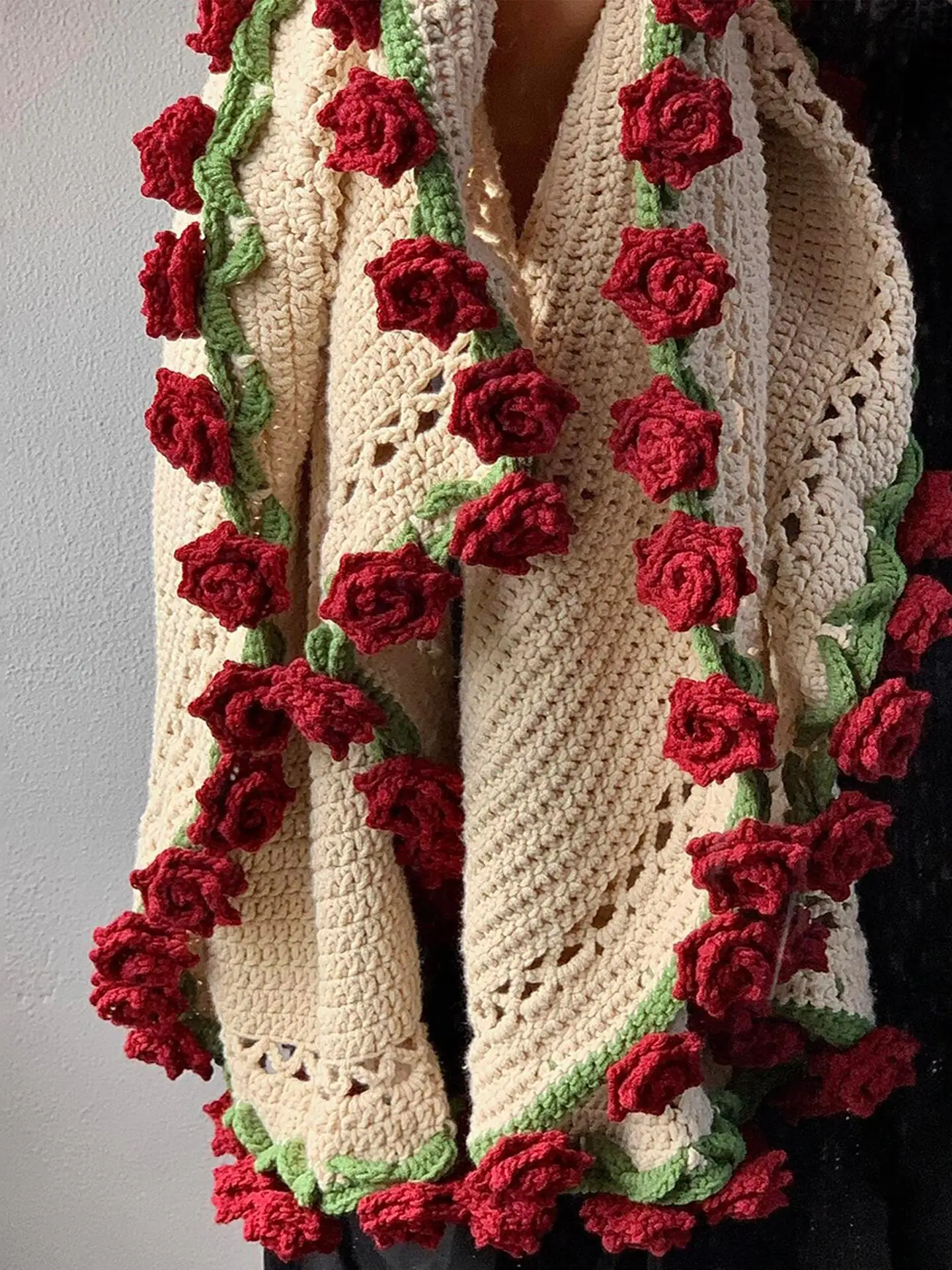 

Hanrted adient Rose Bouquet Blanket Crochet Kit arp Angle DIY Materials for Frie Knitting Wool Yarn Summer Faion...