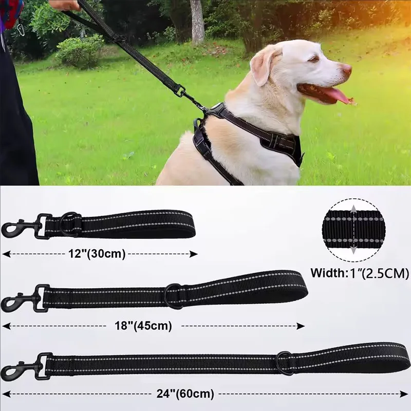 30/45/60cm Dog Rope Short Dog Lead Nylon Reflective Big Dog Training Leash With Zinc Alloy Lock Lockable 360 Degree Rotation