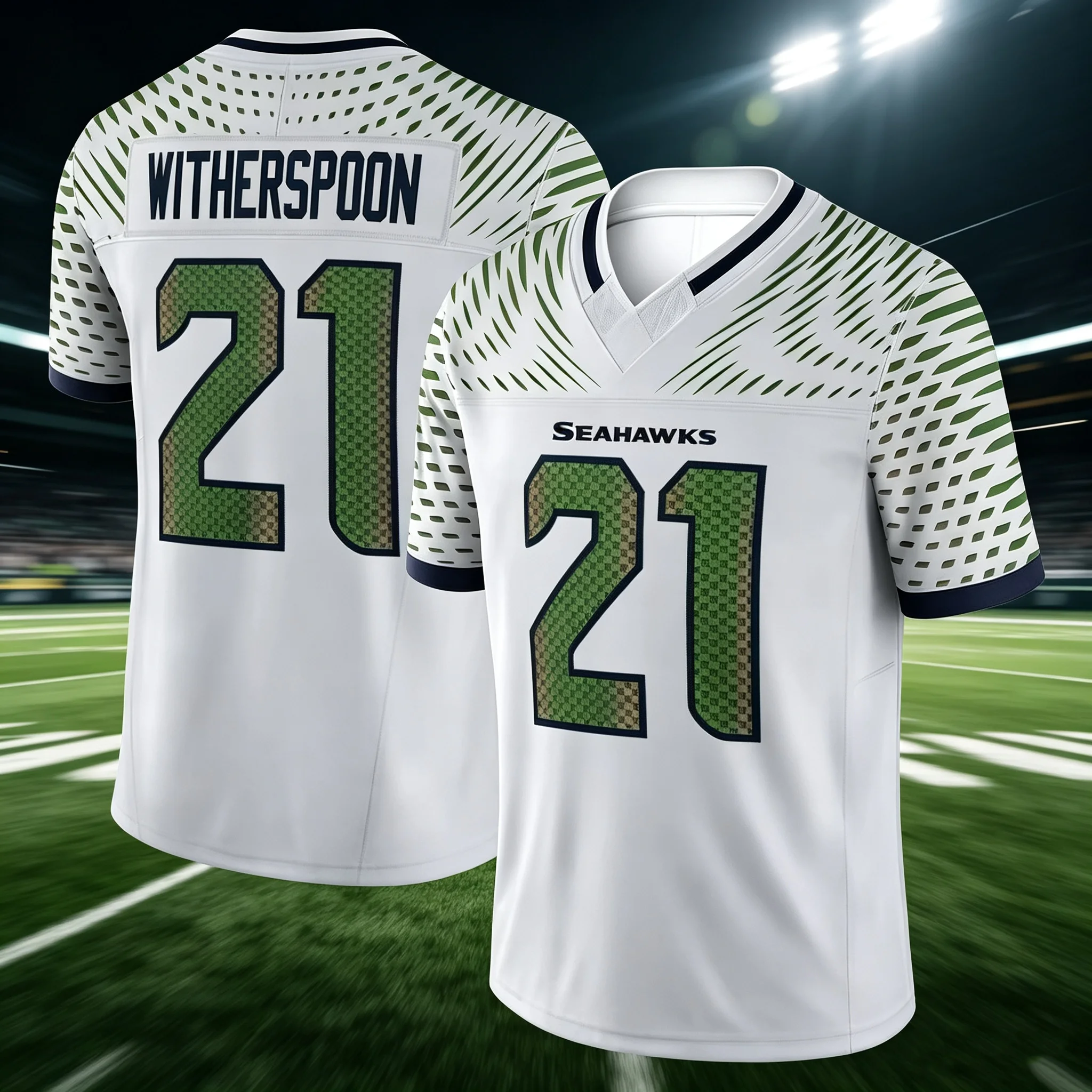 Men #21 Witherspoon White Gradient Football Jersey  Camo Texture Number V Neck Seahawks Breathable Fan Jersey Family Matching
