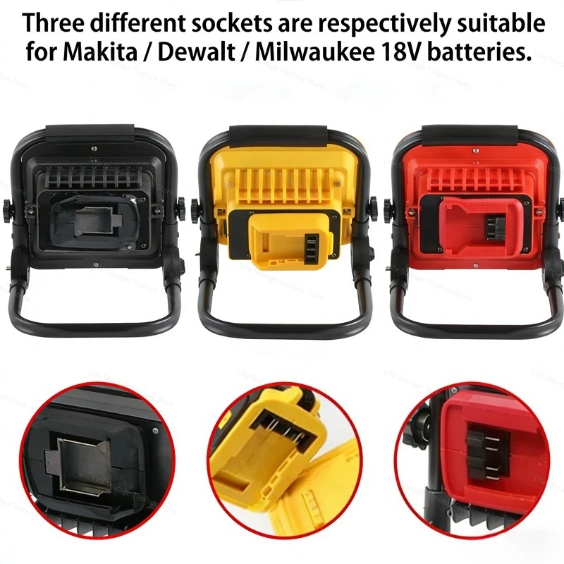 

Fit Makita/Dewalt/Milwaukee 18V Battery LED Work Light Cordless Outdoor Spotlight Working Fishing Handheld Emergency ToolLight