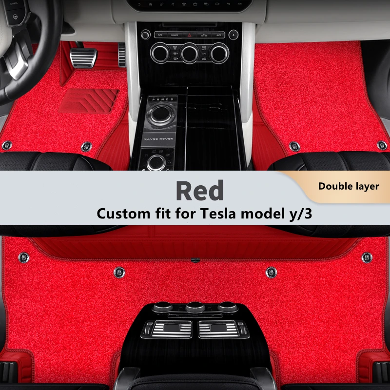 

Tesla Model Y Custom Fit Car Accessories Floor Mat Interior ECO Cowhide For Double Layers High Quality Carpet Model 3 Red