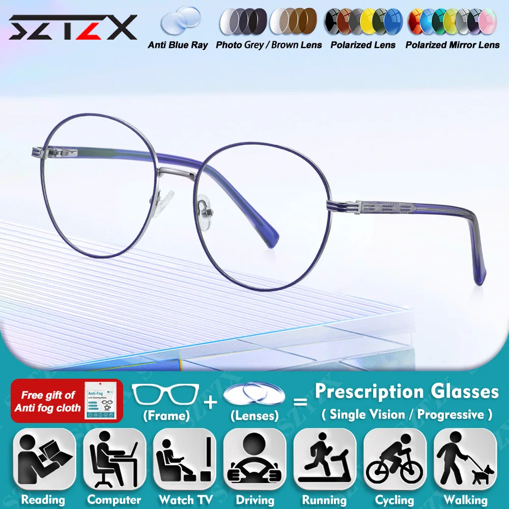

SZTZX повседневная одежда, женские очки в круглой оправе для близорукости и дальнозоркости, анти-синий свет, фотохромные прогрессивные очки по рецепту