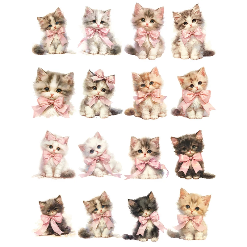 16Pcs/Pack Cute Bowknot Cat Sticker DIY Craft Scrapbooking Album Junk Journal Decorative Stickers