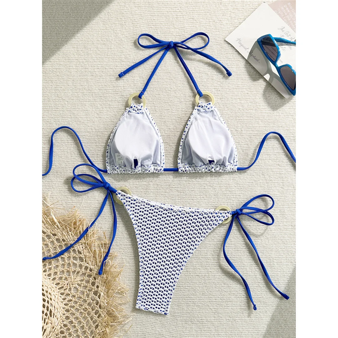 Gefalteter Neckholder-Bikini, zweiteiliges Bikini-Set, Damen-Badeanzug, Badebekleidung für Frauen, mit Trägern, hoch geschnitten, Badeanzug, Badebekleidung, V7043 – Detail 15