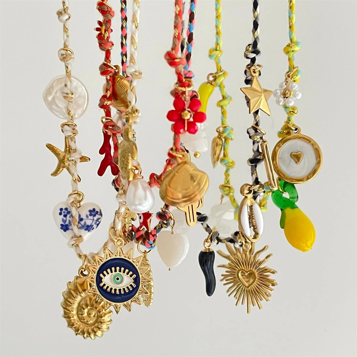 Personalized DIY knotting rope chain starfish turtle pendant necklace gold-plated color preservation