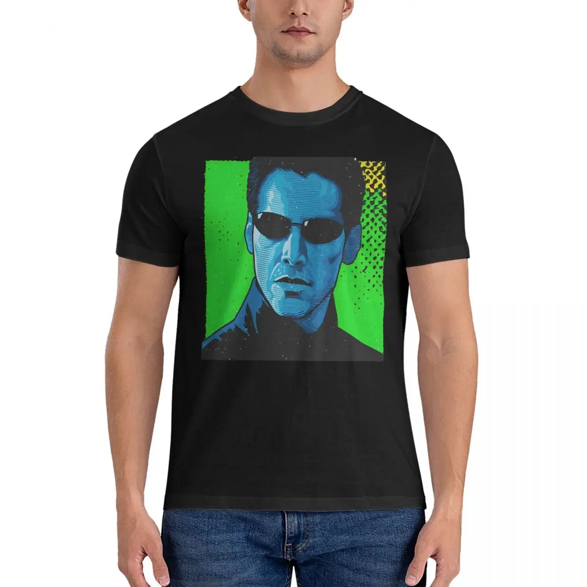 Cool T Shirt Men's Pure Cotton Vintage T-Shirt Round Neck The Matrix Neo Film Morpheus Tees Short Sleeve Tops Classic