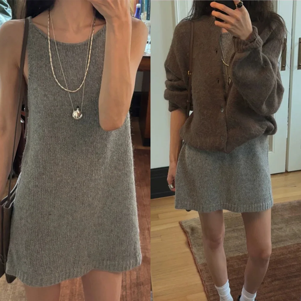 

2026 Spring New Women's Korean Style Soft Loose Thick Sleeveless Knit Dress