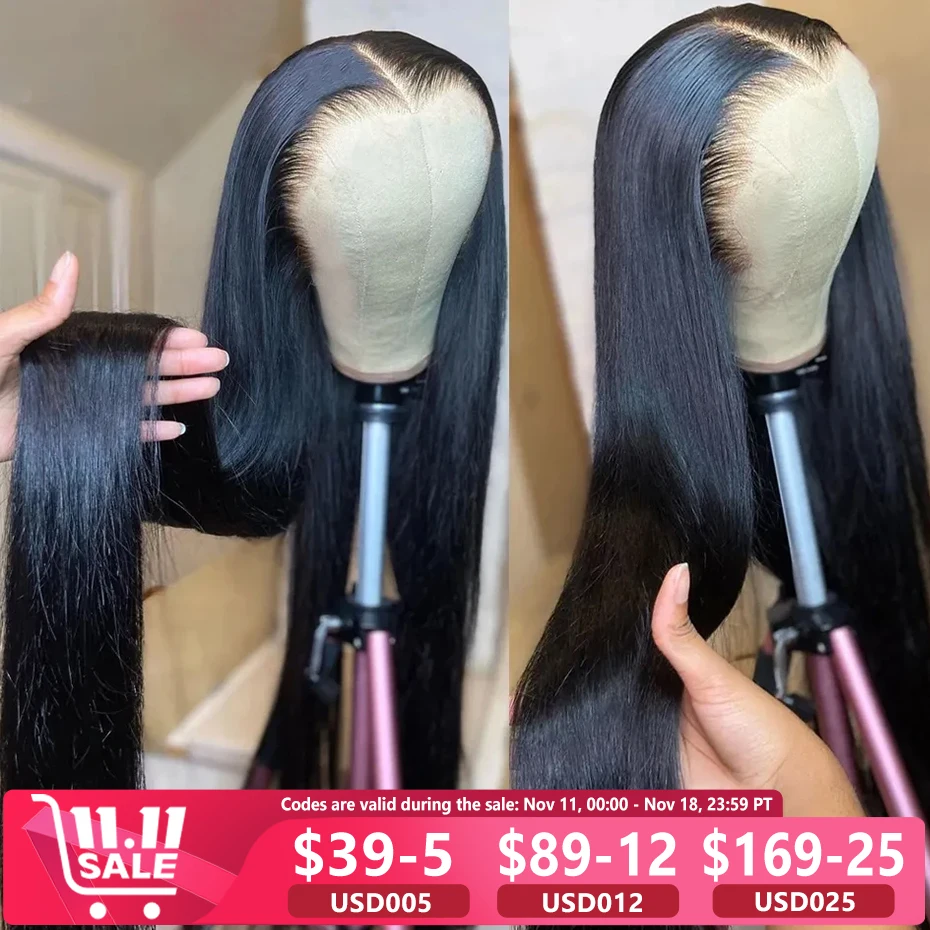 MYLOCKME-perucas dianteiras do laço do cabelo humano reto do osso para mulheres, laço frontal transparente, glueless, pre-arrancado, 13x6, 13x4, 5x5, 6x4, 180%