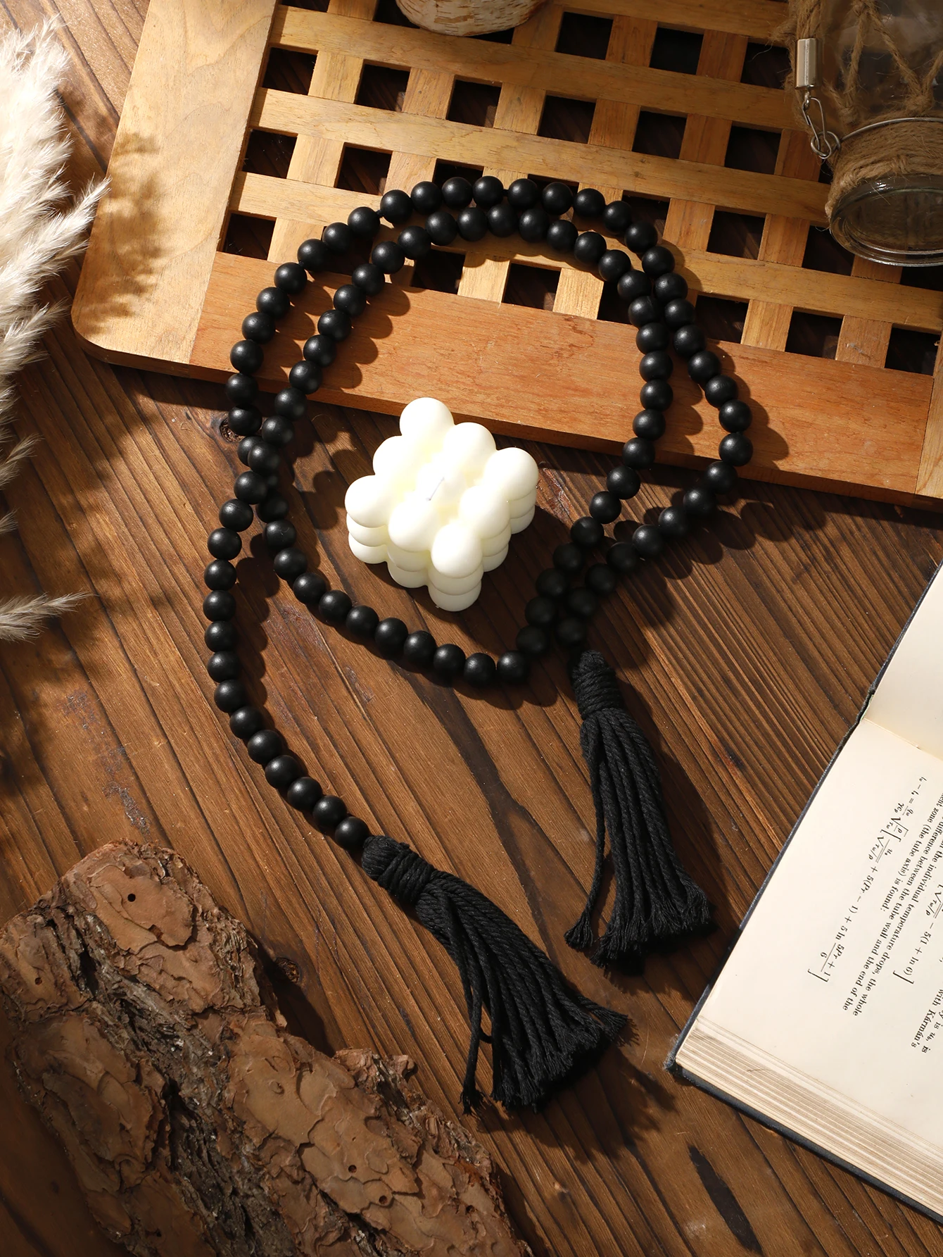 Black Wooden Beads Macrame Rope Wall Hanging Decoration Rustic Room Decor Boho Home Decoration Room Decors Aesthetic Gift