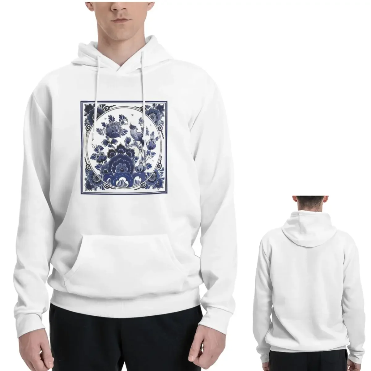 

DUTCH BLUE DELFT винтажные синие толстовки с принтом птиц и цветов для мужчин и женщин, пуловеры, толстовки с длинными рукавами, уличная одежда, осень-зима