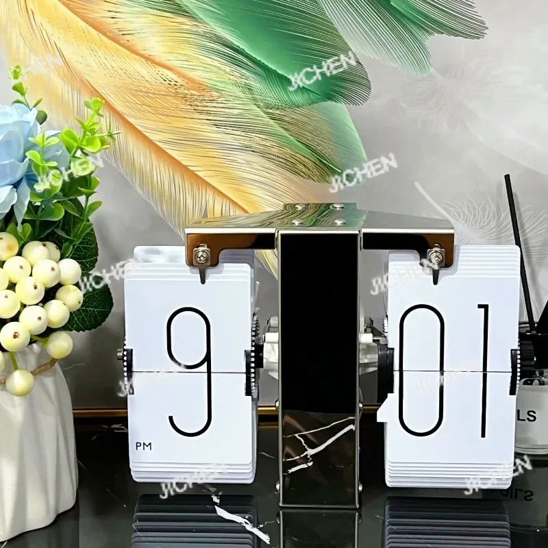 

HS2025 New Nordic Retro Page Turning Clock, Living Room Desktop Clock Light Luxury Wall Small Wall Clock Automatic Page Turning