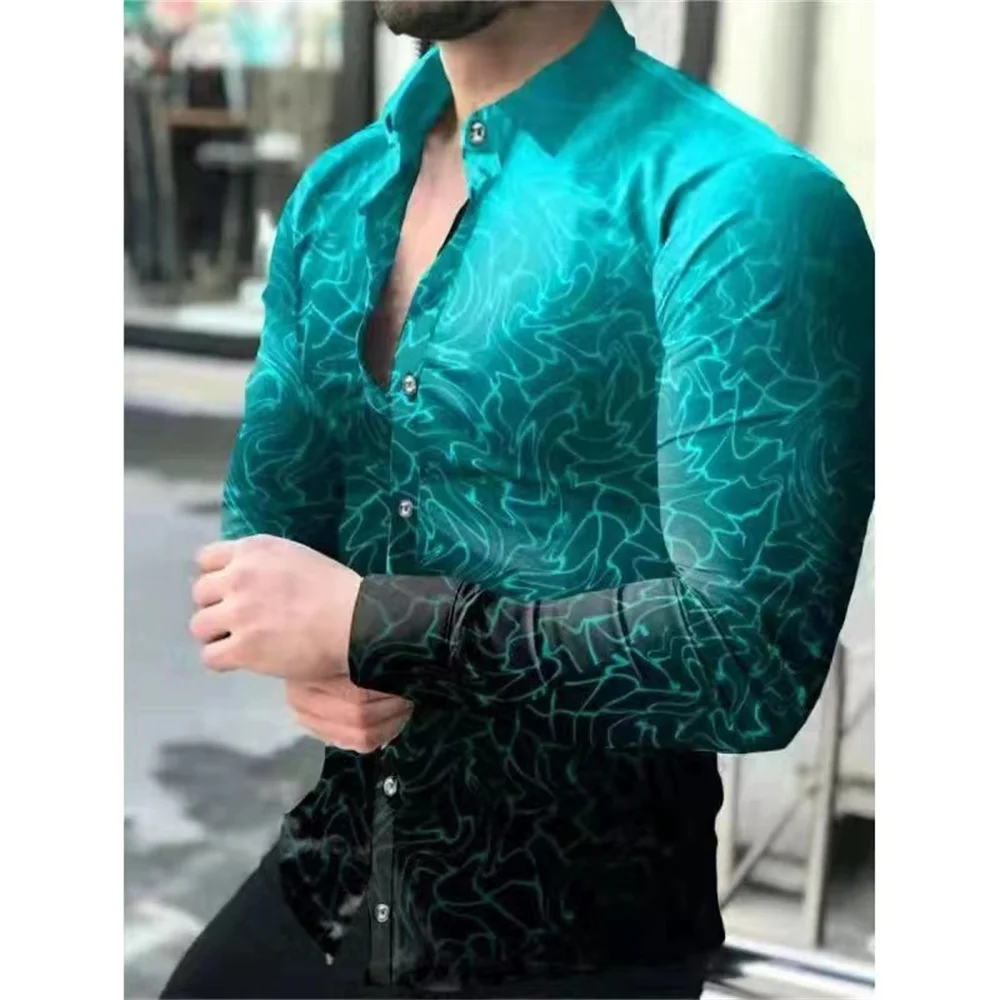 2024 Geometric Shirt Casual Loose Fashion Summer Hawaiian Beach Shirt Long Sleeve Lapel Shirt Fashion Button Design