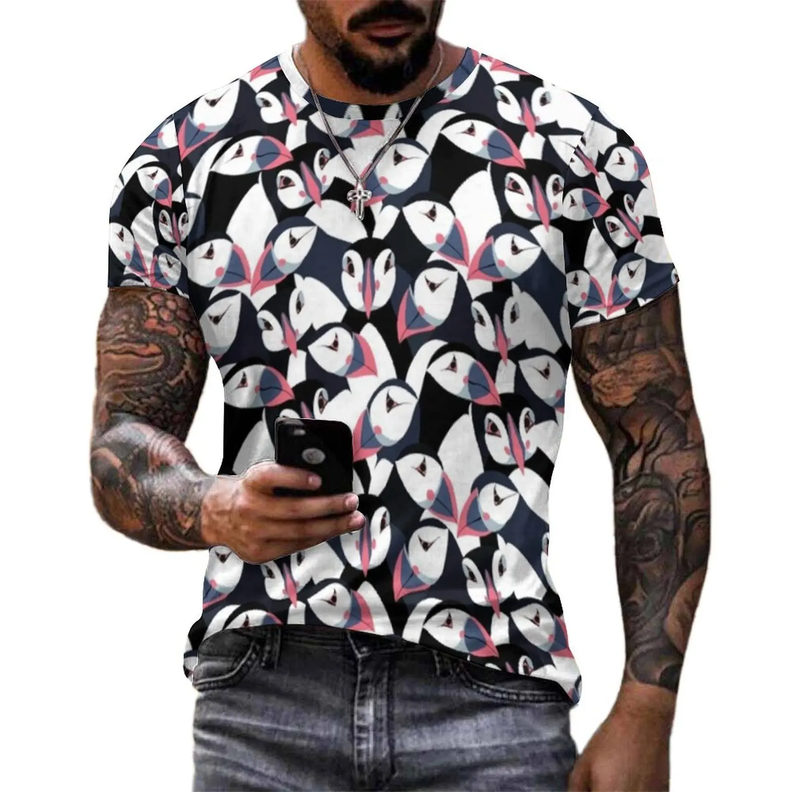 Arctic Animal T-Shirt Funny Puffins Print Hippie T Shirts Man Streetwear Tshirt Original Short Sleeve Graphic Top Tees Plus Size
