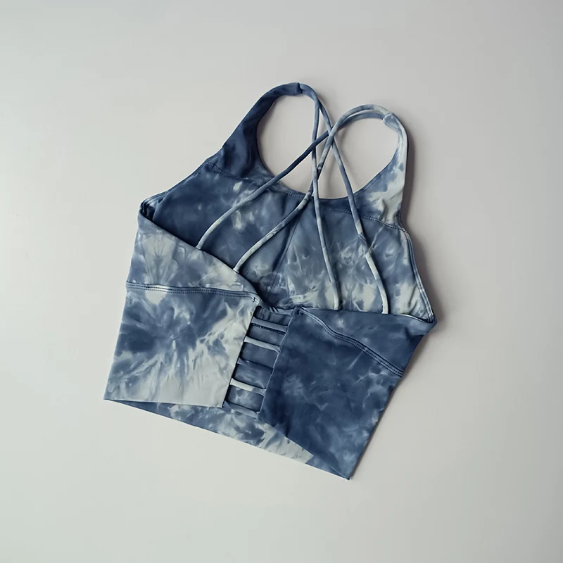 Tie-Dye Sportunterwäsche für Frauen Stoßfester Stoßdämpfender Lauf-BH mit Schönheitsrücken-Weste, Push-up-BH, Fitnessanzug, Yoga-Anzug – Detail 8