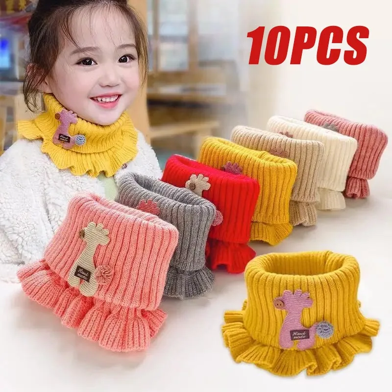 Baby Cartoon Giraffe Knit Scarfs Autumn Winter Outdoor Windproof Warm Thick Scarf Children Flanged Shawl False Collar Neck Sets