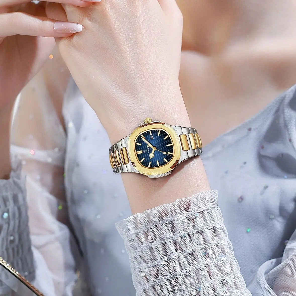 POEDAGAR, reloj cuadrado de cuarzo a la moda para mujer, reloj de pulsera de acero inoxidable con fecha para mujer, relojes de negocios luminosos resistentes al agua para mujer