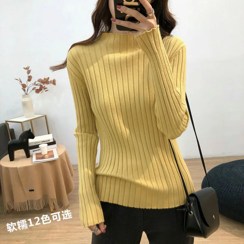 

Fashion Solid Color Knitted All-match Korean Sweaters Female Clothing 2022 Autumn New Oversized Casual Pullovers Commute Tops