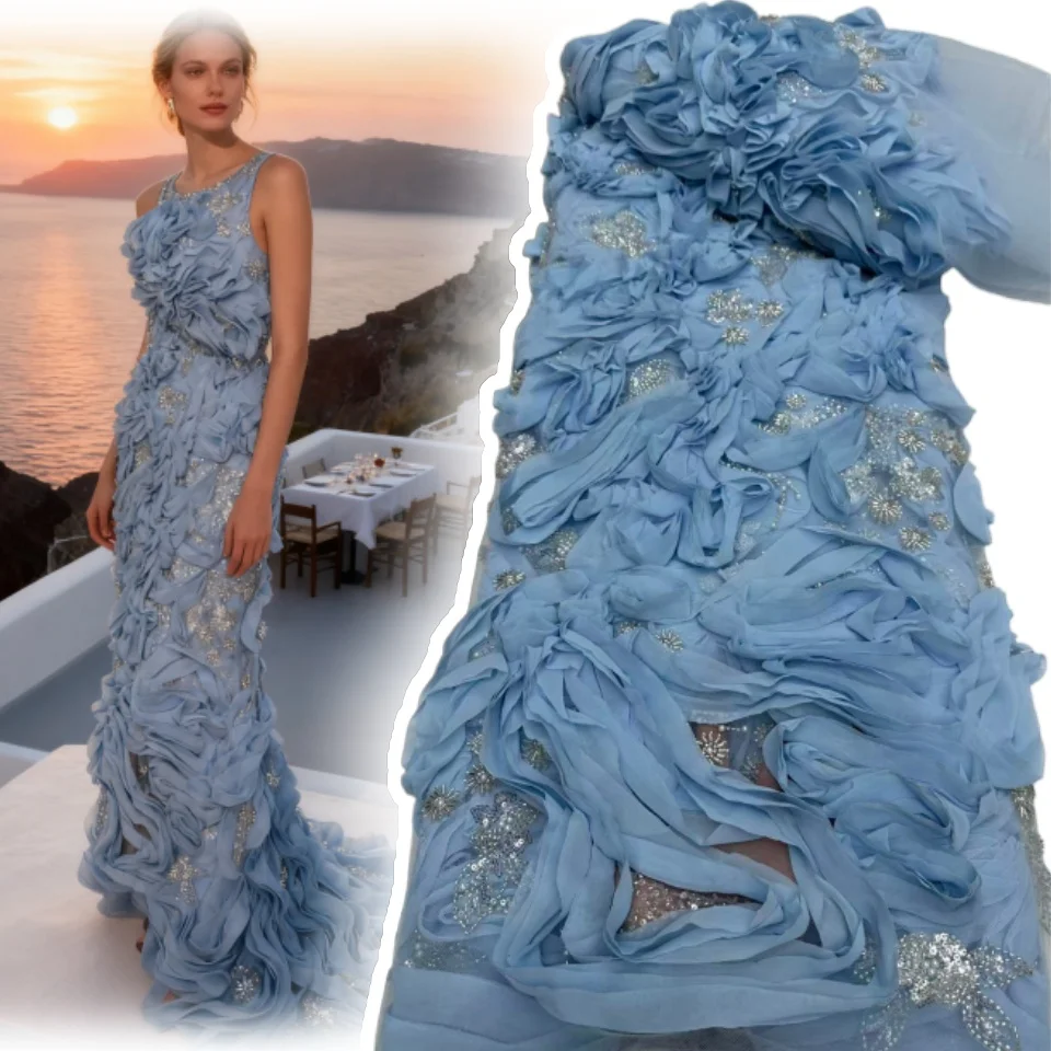 

Нигерийская вышитая кружевная ткань 2026, новая африканская французская тюль с блестками и бисером, кружевная ткань, материал для шитья платья, 5 ярдов 1893