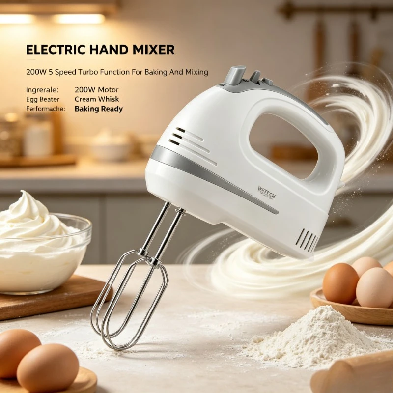 WETECH W6315 Frullatore Elettrico a Mano 200W Potenza Stabile AC 220‑240V 5 Velocità Regolabili Modalità Turbo Accessori in Acciaio Inox per Preparazi